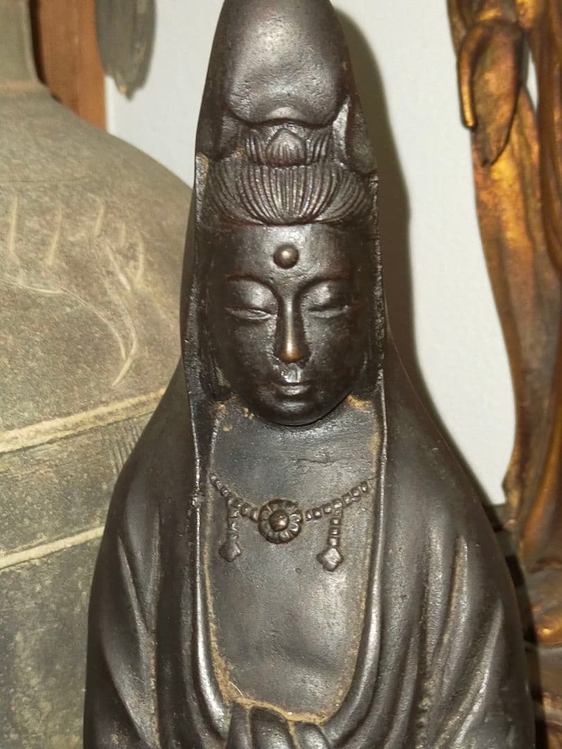 ♥値下げ！　銅製　観音像　在銘　観音様　ブロンズ像　仏像　骨董　古玩