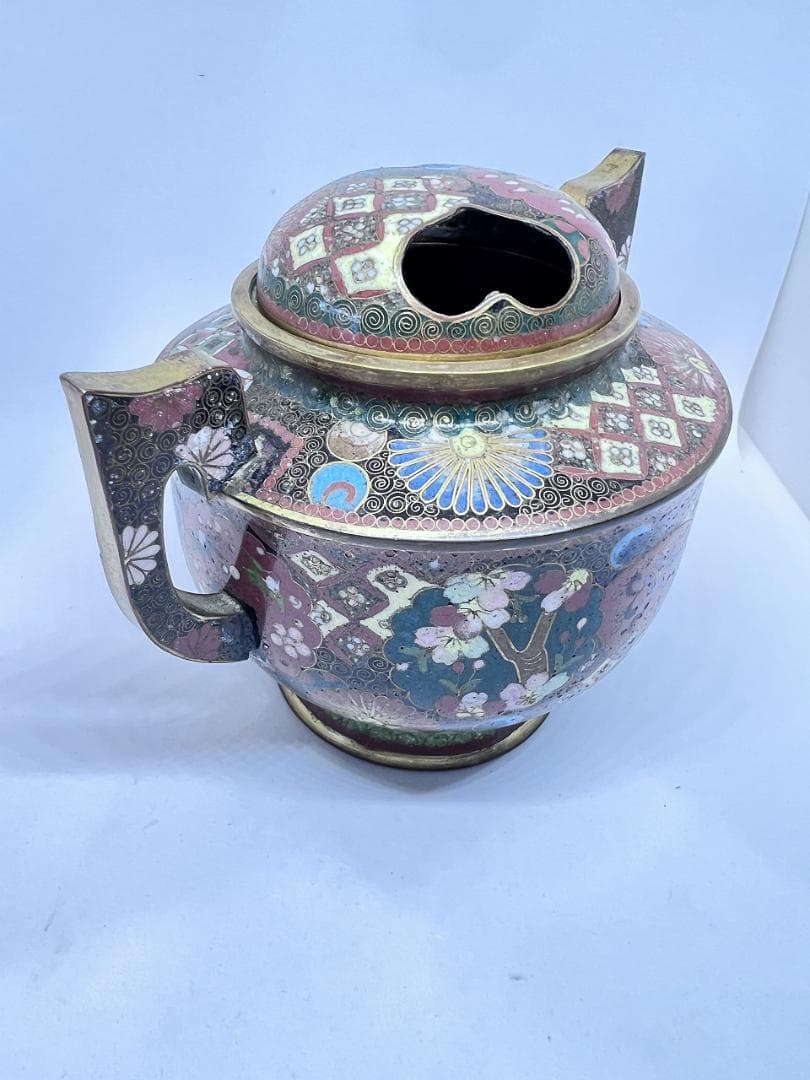 七宝香炉　蓋付き　明治期　合せ箱　花草紋　菊　梅 W12×D10×H9㎝