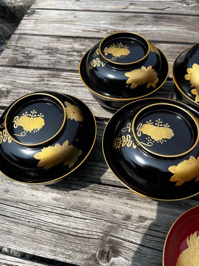 80 能登輪島塗 溜塗蒔絵椀 五三桐紋