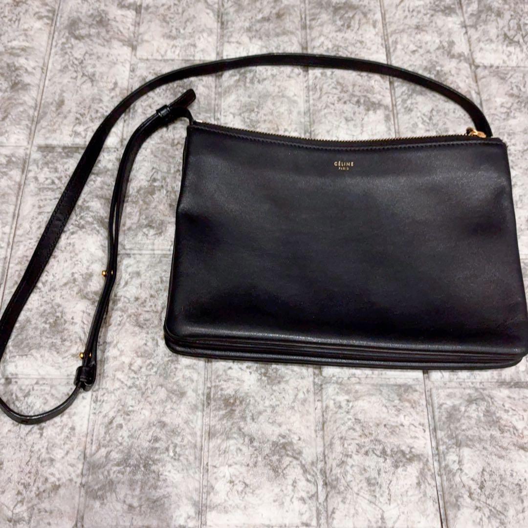 美品 大人気 旧ロゴ セリーヌ トリオ ブラック ショルダー ラージ