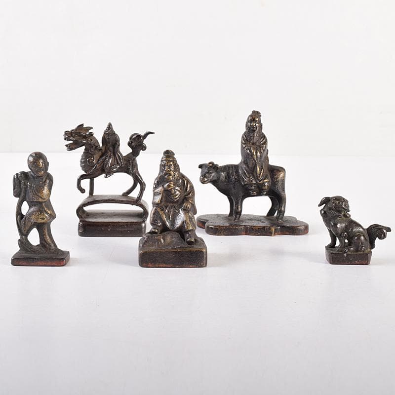 中国　古銅宣徳銅　篆刻　人物摘　獅子摘など　印材　5点まとめて　G　R7651