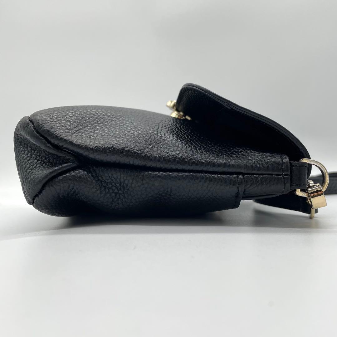 【極美品】アニエスベー　ショルダーバッグ　ゴールド金具　レザー　ブラック