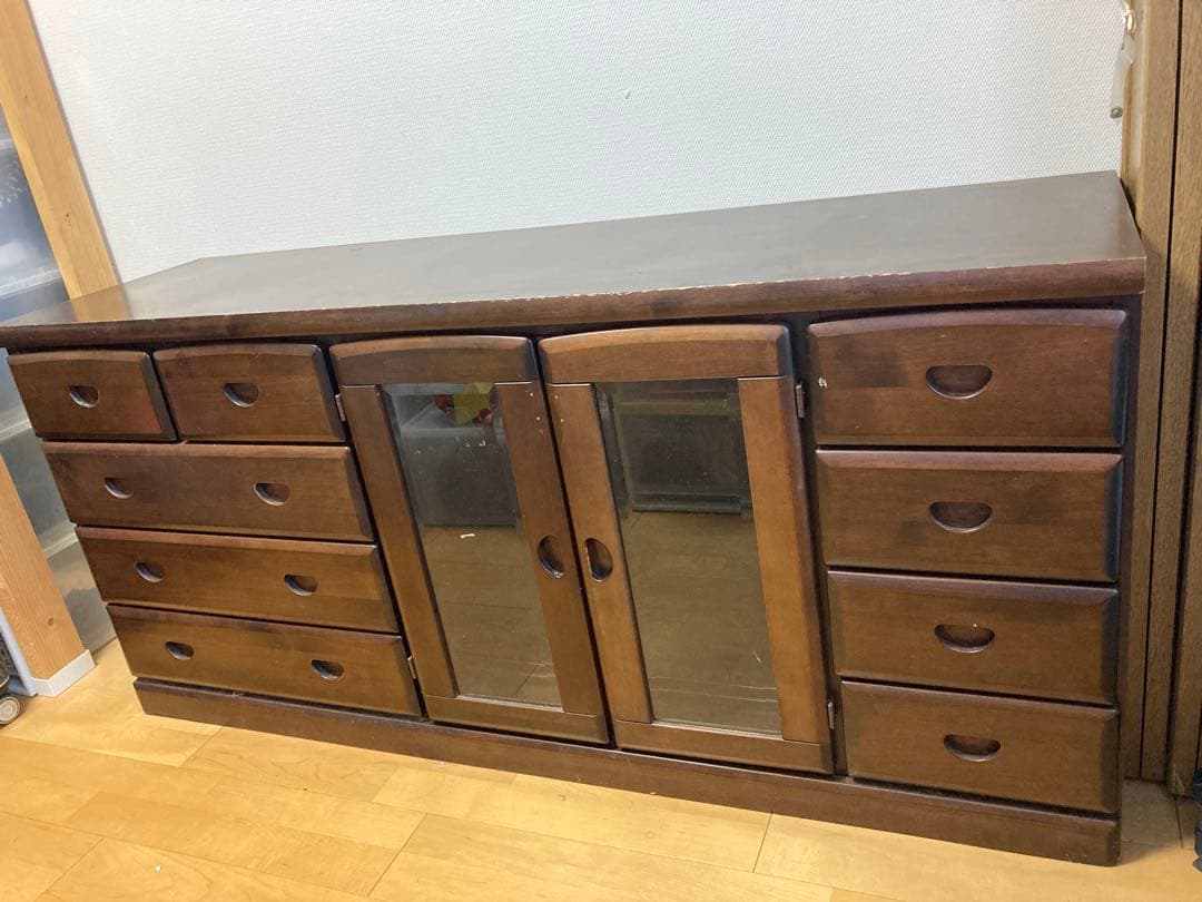 木製テレビボード ダークブラウン 9引き出し