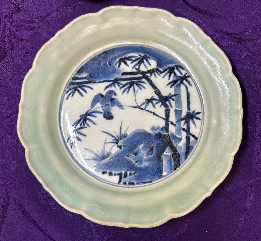 青染・古伊万里皿・大明成化年製刻印・（元禄ー享保）