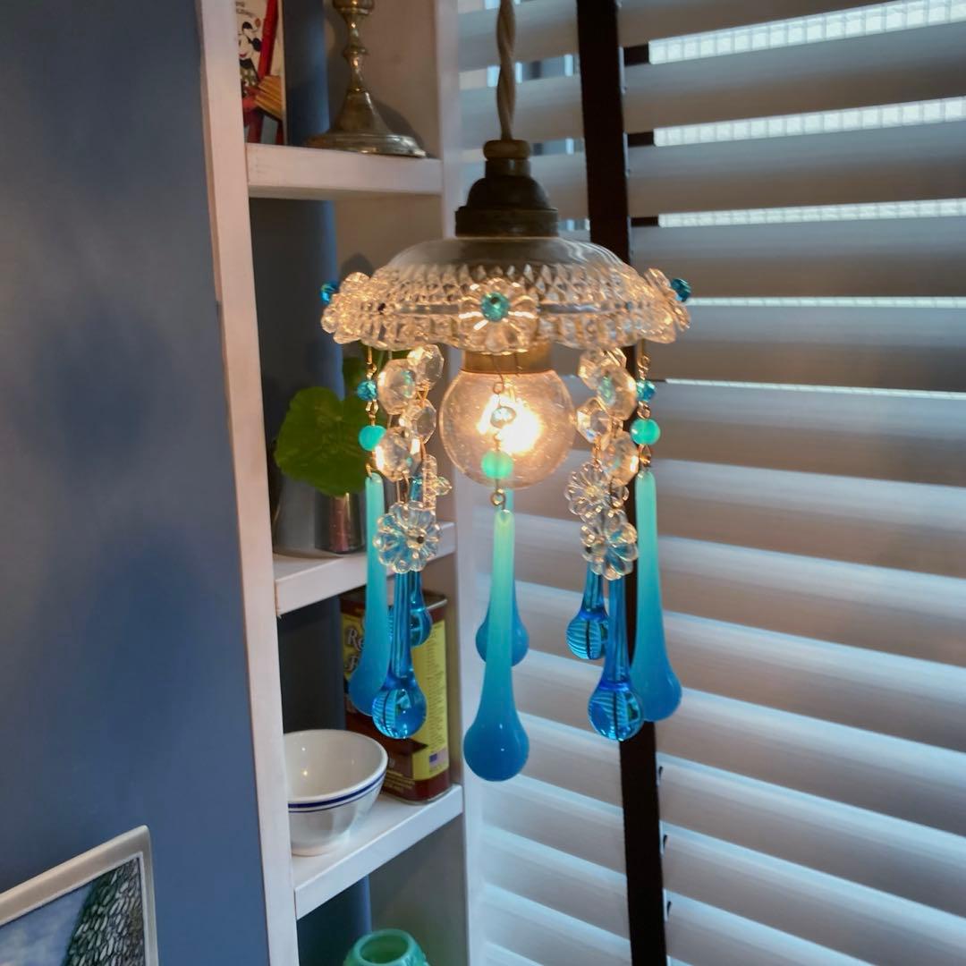 ミニシャンデリア（青の世界）　フランス　アンティーク　シェード　1910年