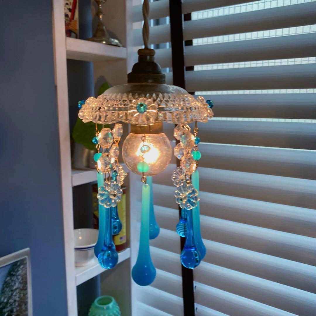 ミニシャンデリア（青の世界）　フランス　アンティーク　シェード　1910年