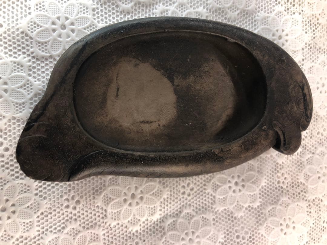 硯　石製 鳥形器 文字刻印あり