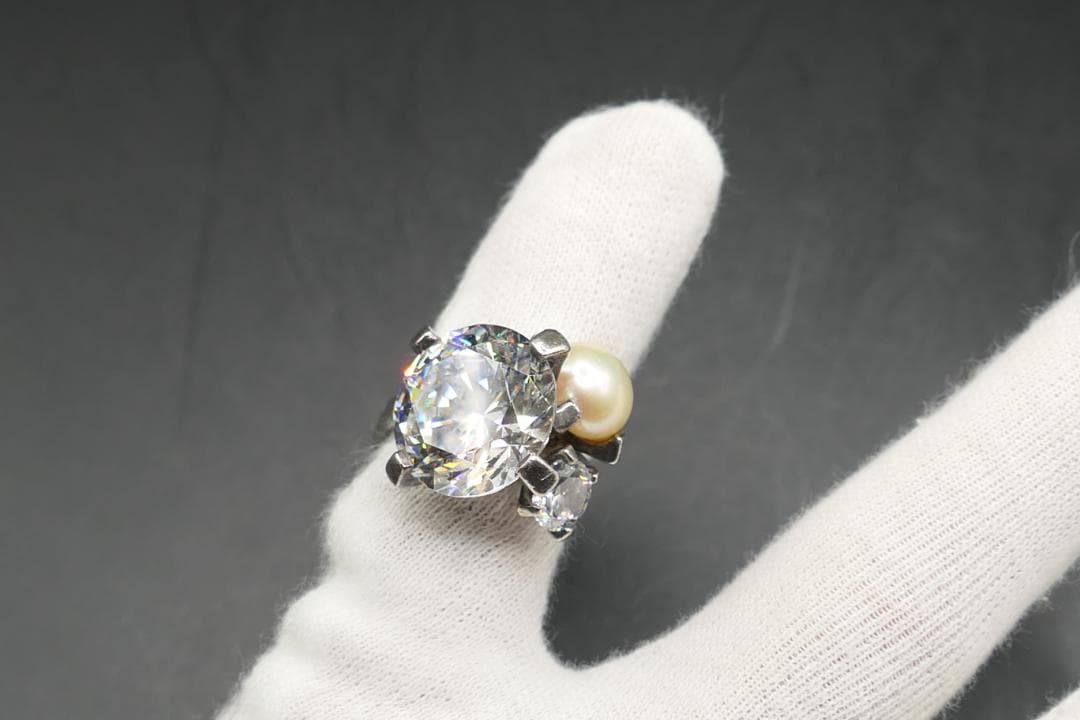 11号　e.m　イーエム　ジルコニア　パール　ストーン　リング　指輪　傷