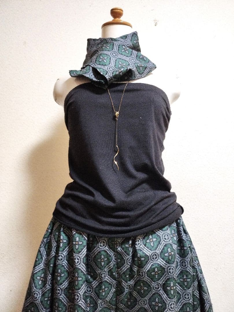 1809　大島紬リメイク☆ギャザースカート+ガウチョパンツ＆トートバッグストール