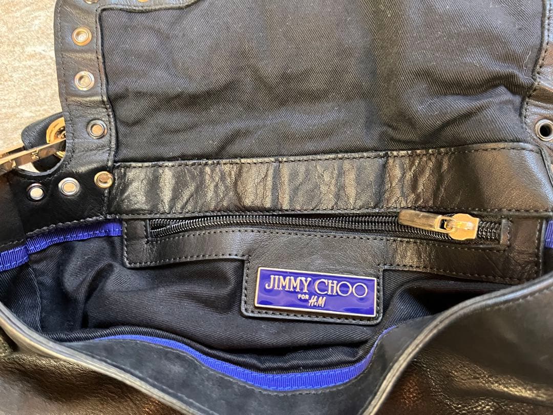jimmy choo コラボ スタッズ付きブラックレザーショルダーバッグ