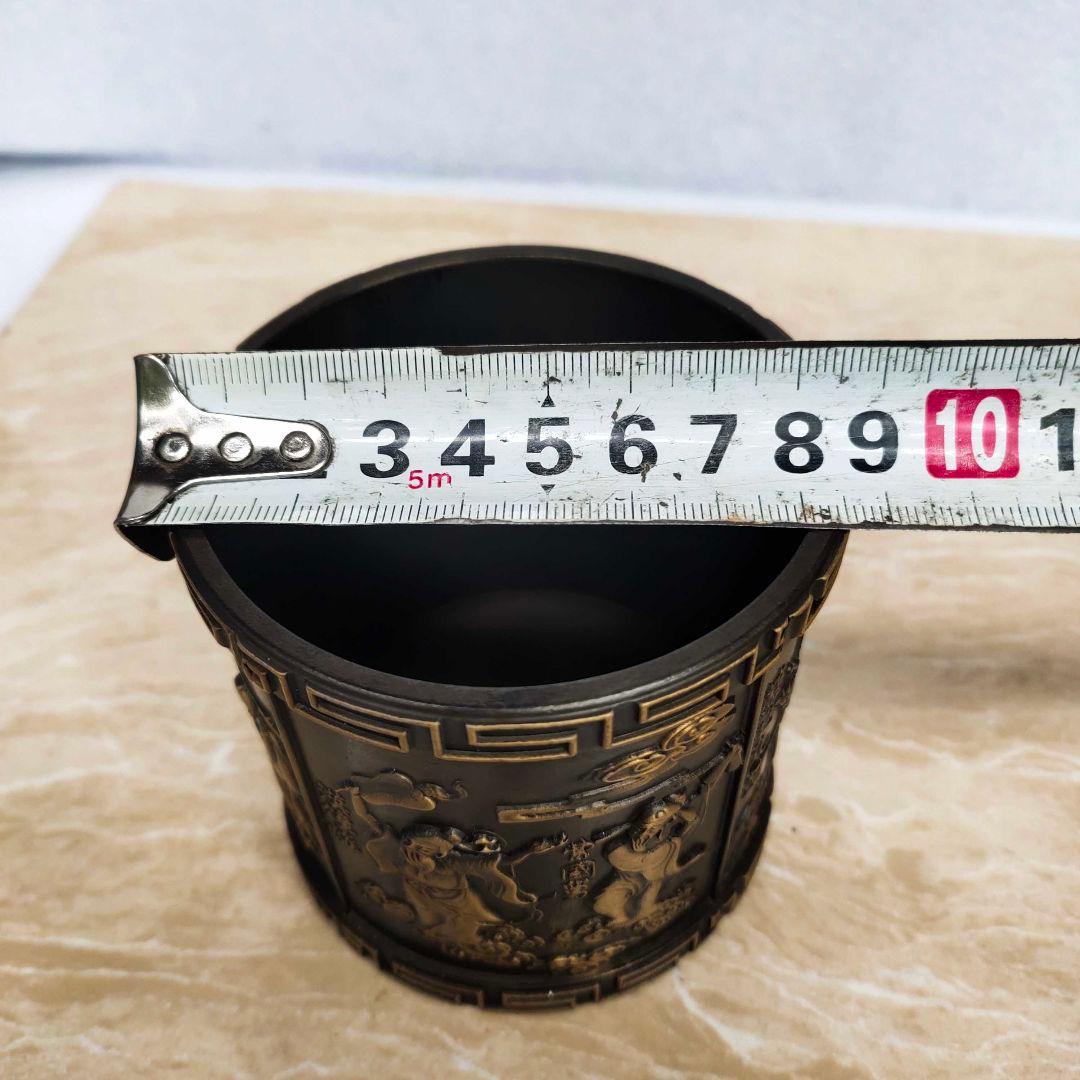 銅器 浮彫り八仙過海筆 書斎 書道具 文房具 装飾品 工芸品 美術品
