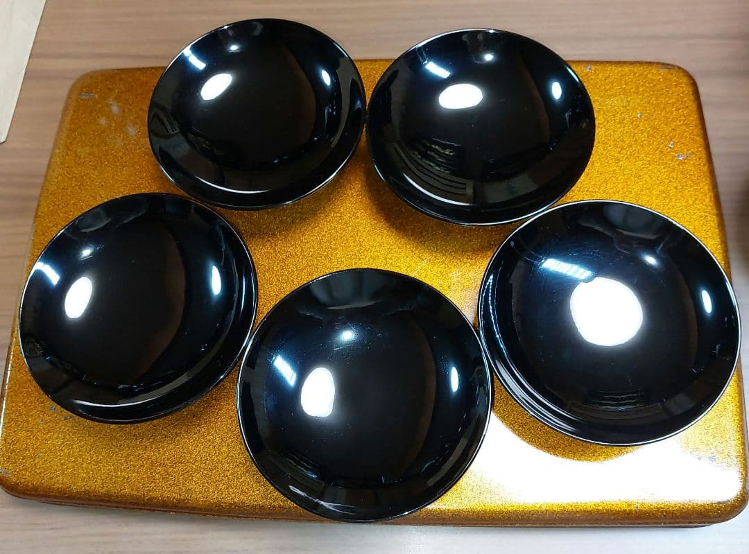 輪島黒塗金銀麦頭蒔絵椀五