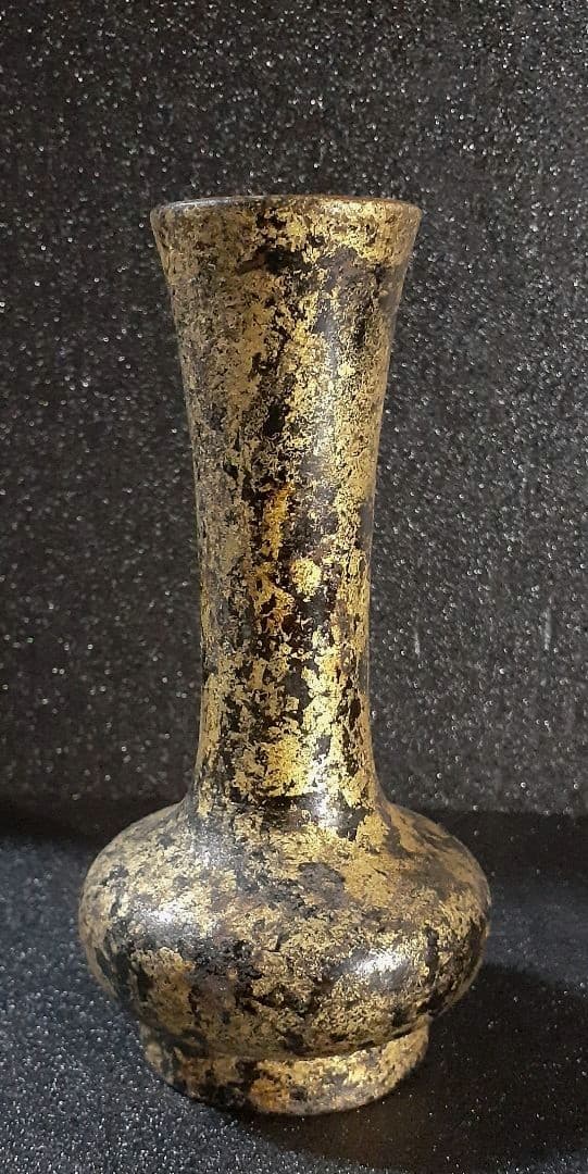 時代物　古銅　唐金　銅製　渡金　漆書き　筑前守銘　花押付き　花入れ