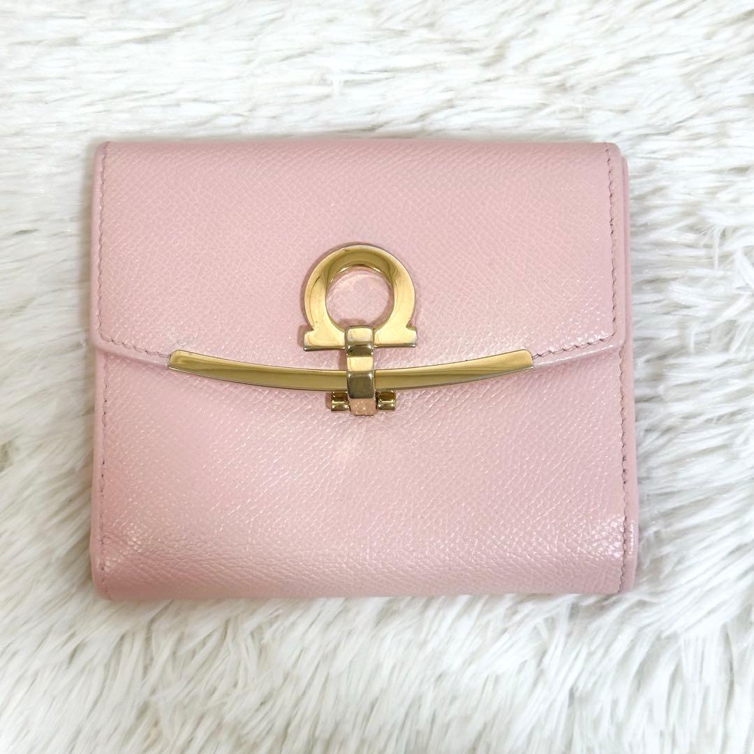 NFC認証 Ferragamo 折り財布 ガンチーニ ロゴクリップ ゴールド