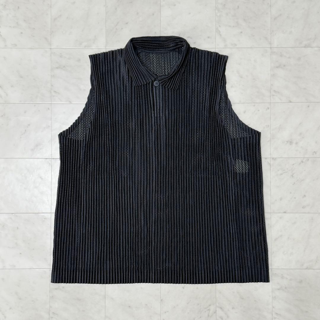 【美品】 HOMME PLISSE 25SS ノースリーブ プリーツ シャツ