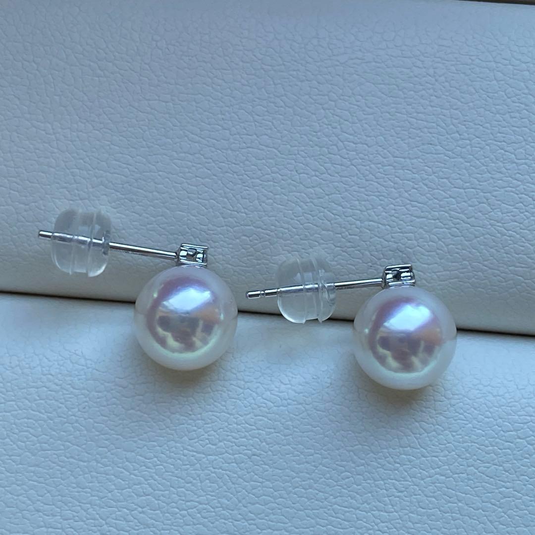 1830 あこや真珠　18KWG ダイヤモンド　天女級のテリ　8mmパールピアス