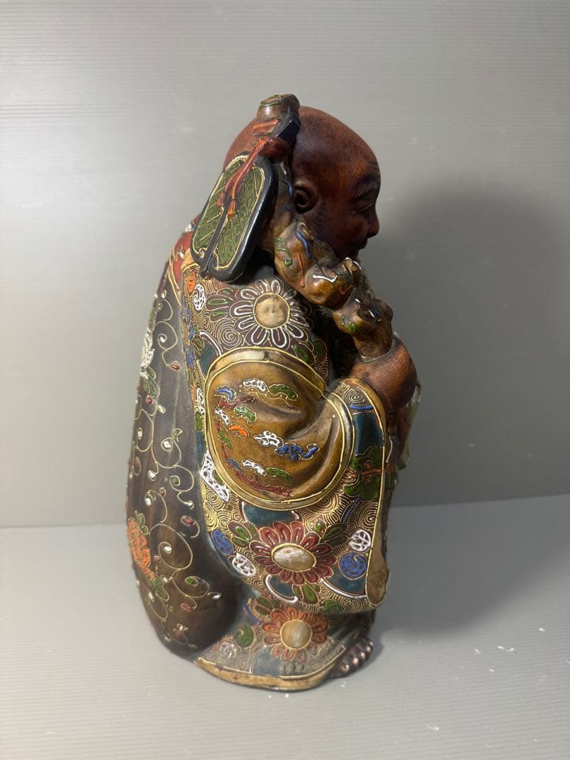 2593 九谷焼　布袋様　置物　陶芸　七福神　縁起物　時代物