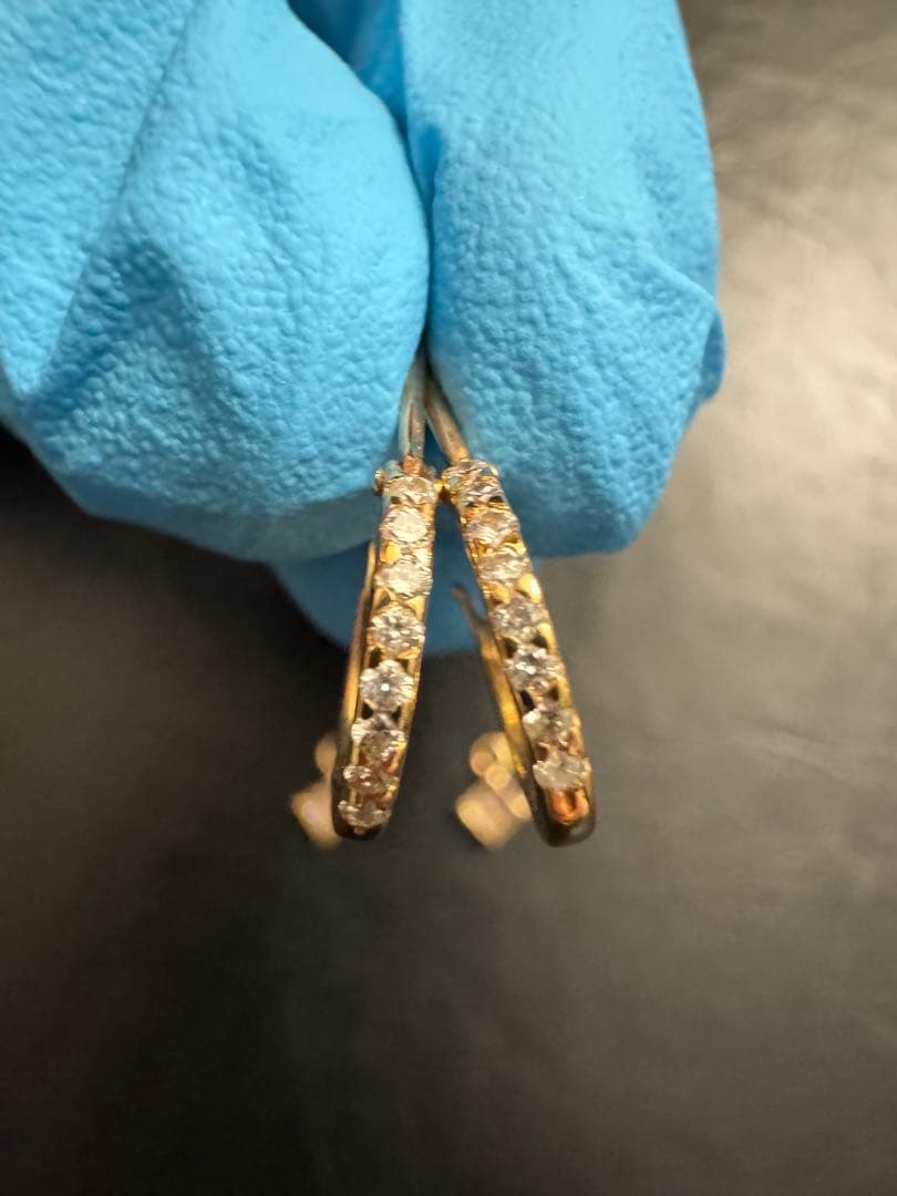 ジ*ー様 18 YG 2WAY D級ダイヤ0.2✖️2 ピアス 刻印あり 最終値