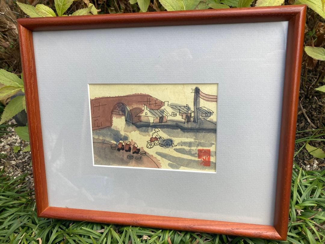 和風風景画 木製フレーム付き 未使用品