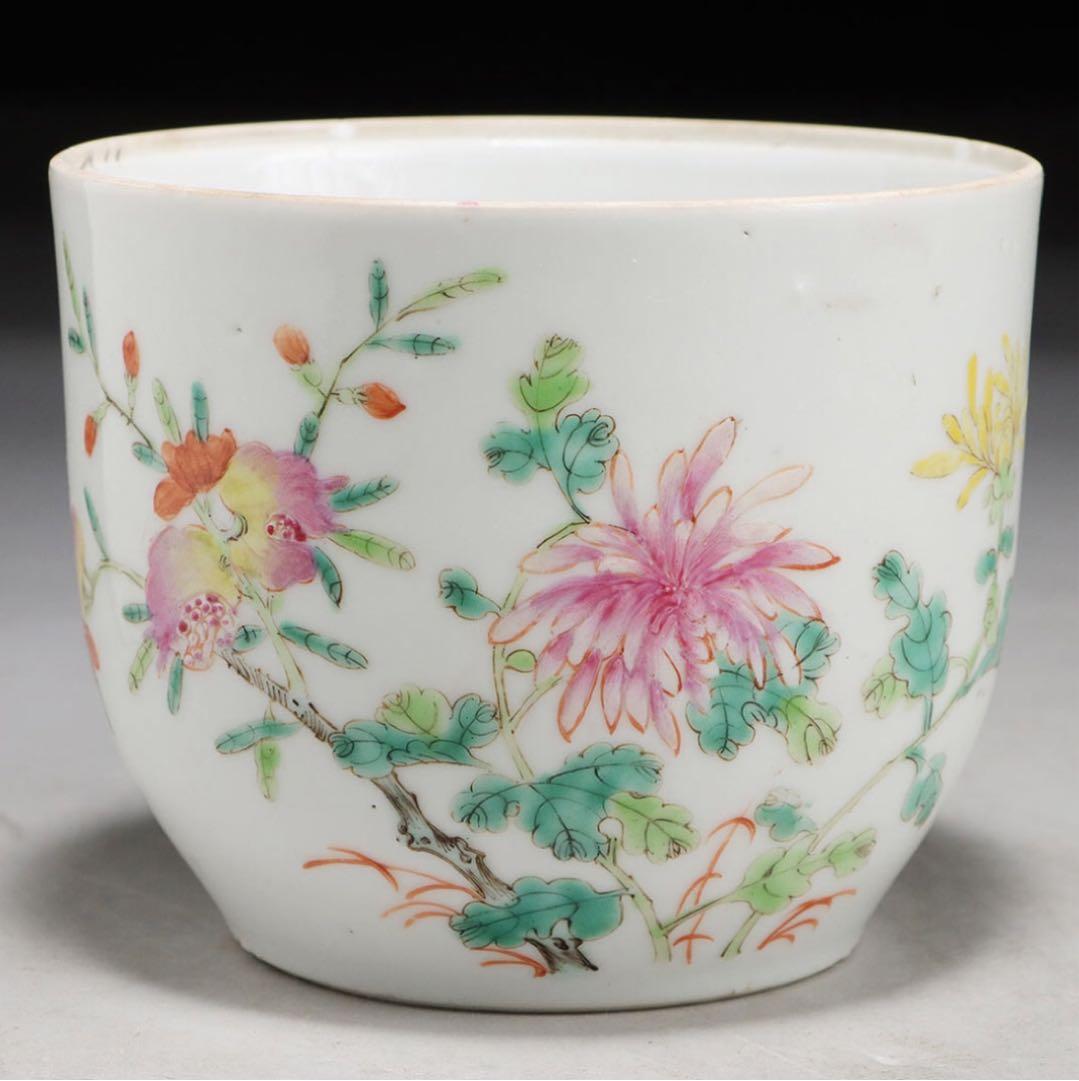 清時代粉彩茶入 陶磁器 花 茶道具 旧家整理品 中国古美術　専用箱あり