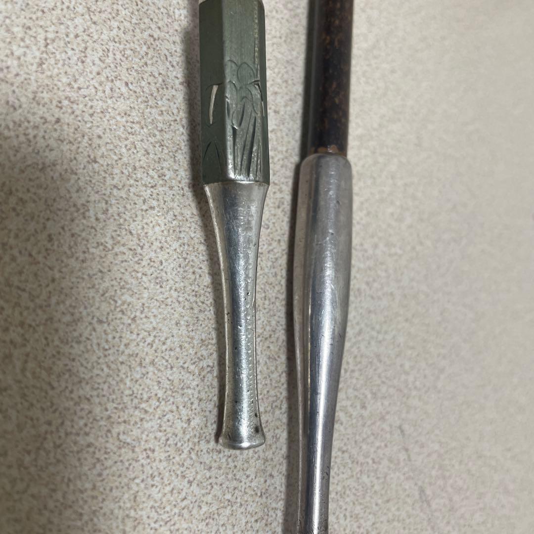 蔵出　江戸　明治金工　純銀　象嵌煙管　雀に菖蒲図　総重量69g