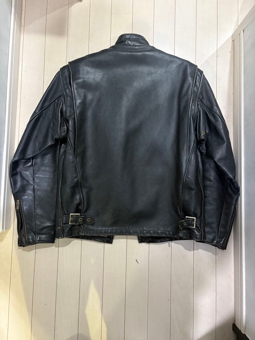 Schott ブラックレザーシングルライダースジャケット38 (M)品番641G