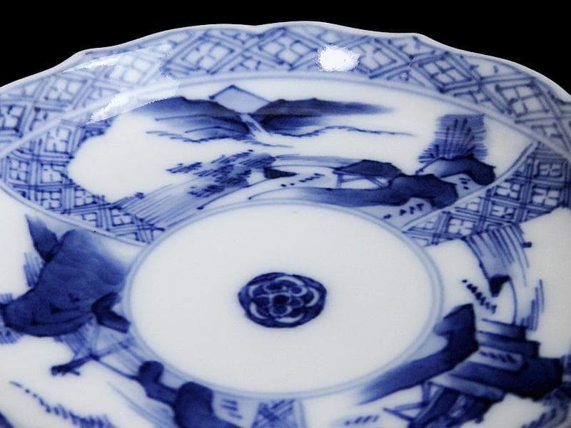 平戸　伊万里　立正堂製　割絵　山水紋の図　4寸皿　５枚　D083AS-DBi