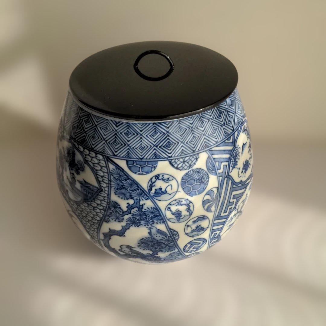 【美品】 手塚祥堂造 染付祥瑞 芋頭 水指 茶道具 木箱入