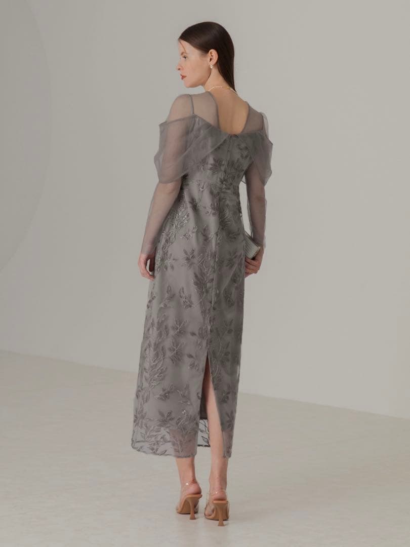 チュールロングスリーブリーフIラインワンピースドレス結婚式パーティー成人式二次会