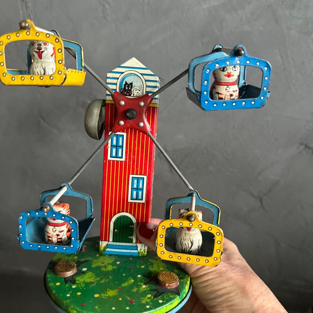 お値下げ‼️ブリキ観覧車 アンティーク雑貨 猫動物キャラクタージャンク