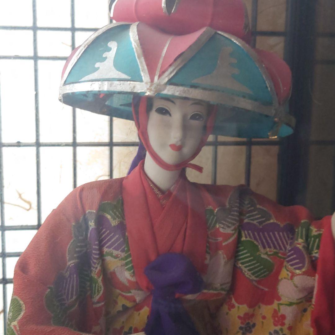 琉球人形 四つ竹 立ち姿 ガラスケース付き