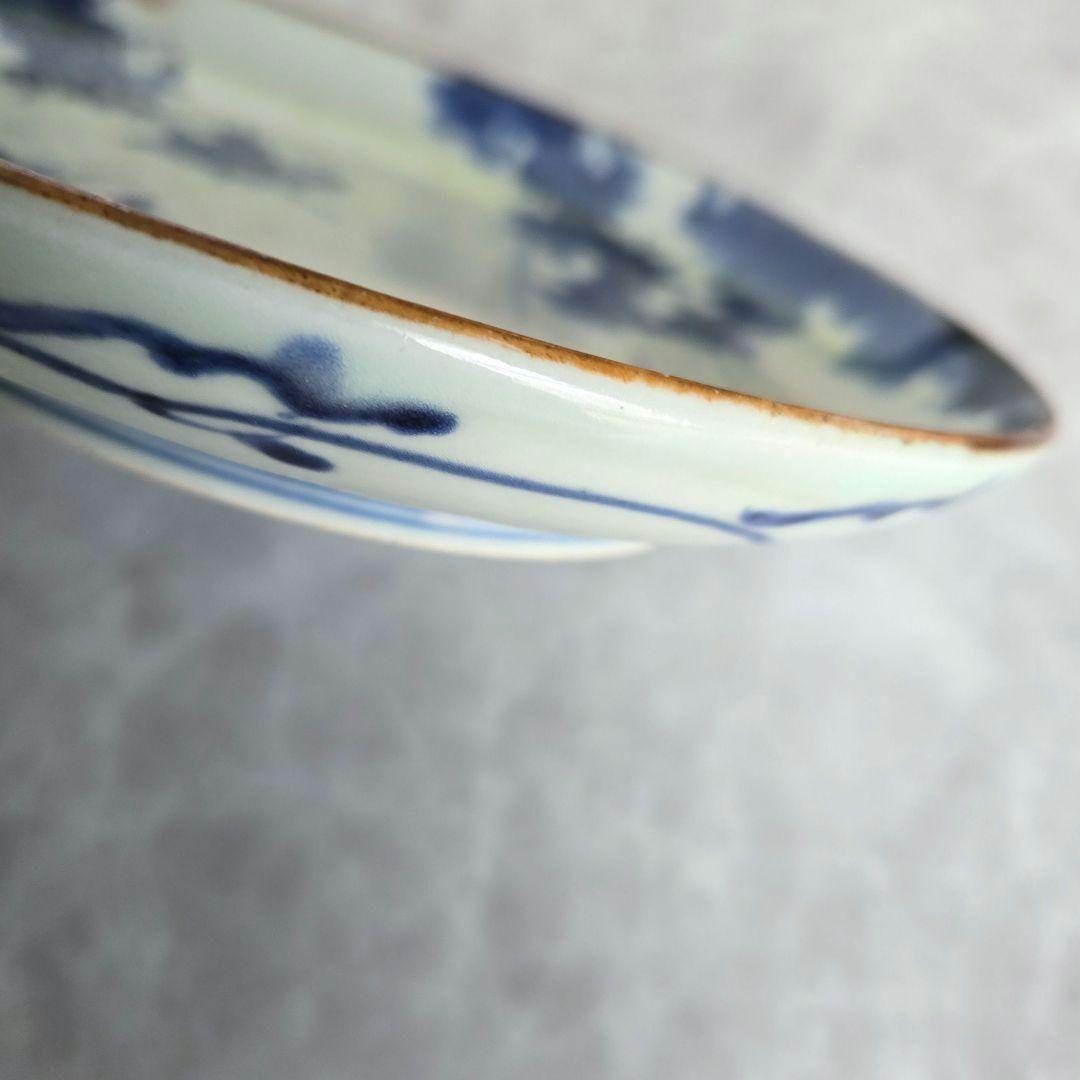 古伊万里　染付六寸皿　江戸時代　型紙摺　コンニャク印判　金直し　金継ぎ　骨董