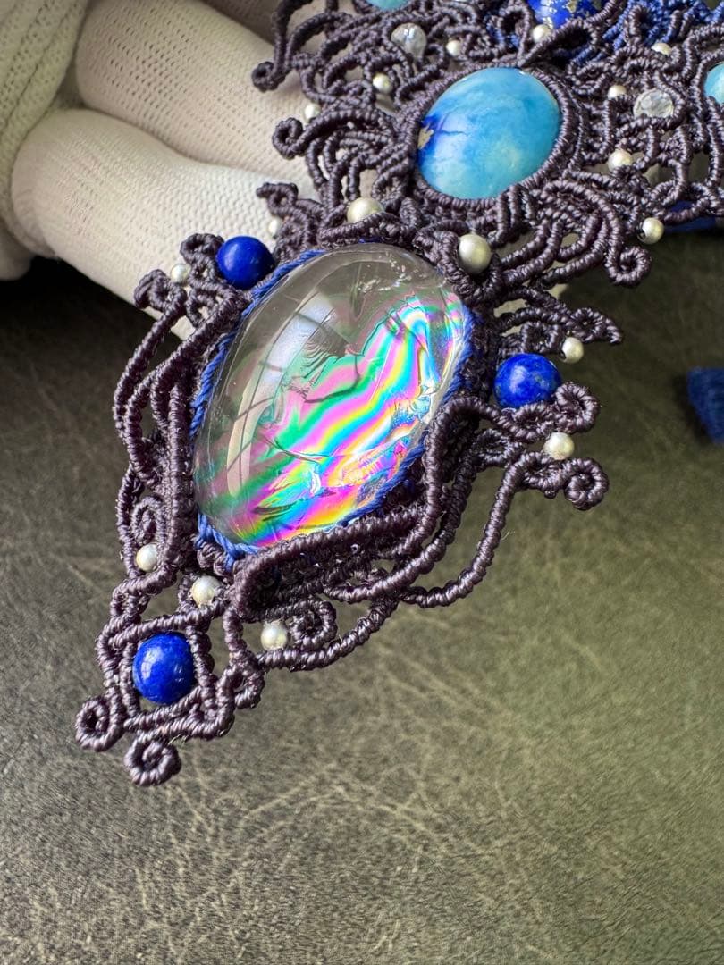 幻の石アフガナイト＆アイリスクォーツ＆ラピスラズリのマクラメ編みネックレス♡