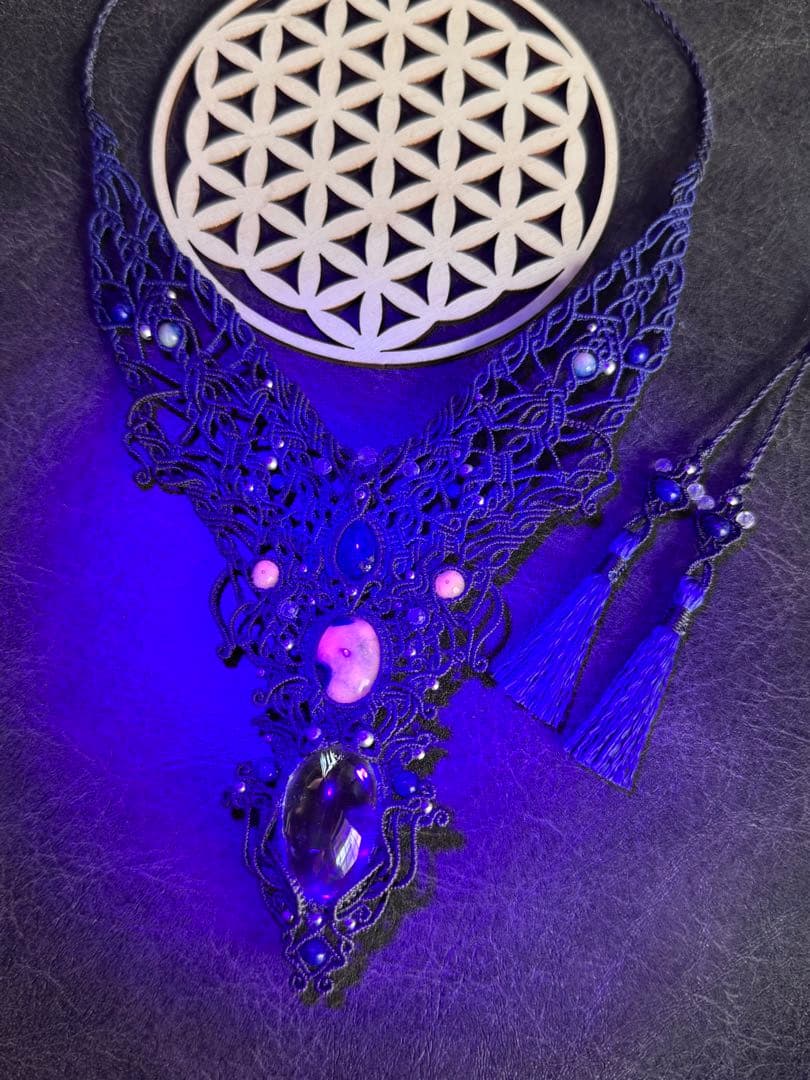 幻の石アフガナイト＆アイリスクォーツ＆ラピスラズリのマクラメ編みネックレス♡