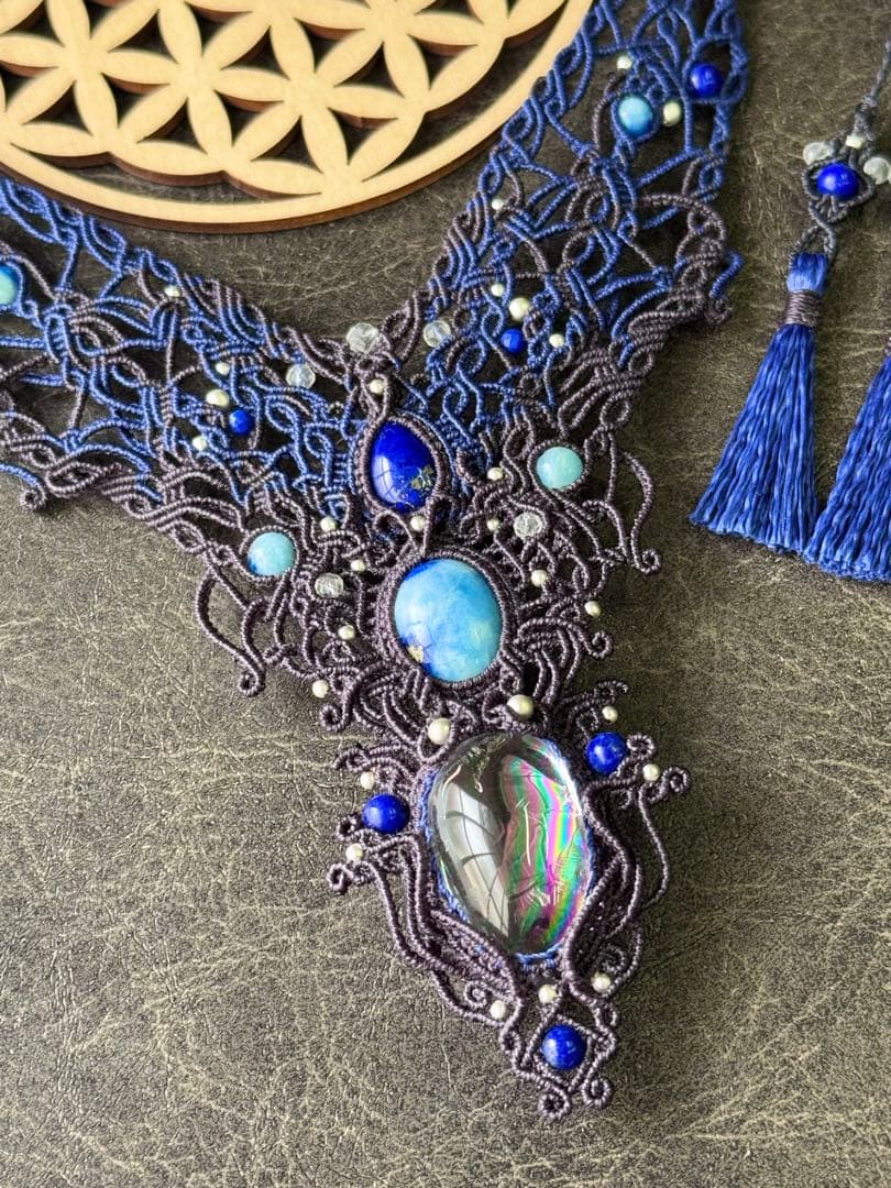 幻の石アフガナイト＆アイリスクォーツ＆ラピスラズリのマクラメ編みネックレス♡