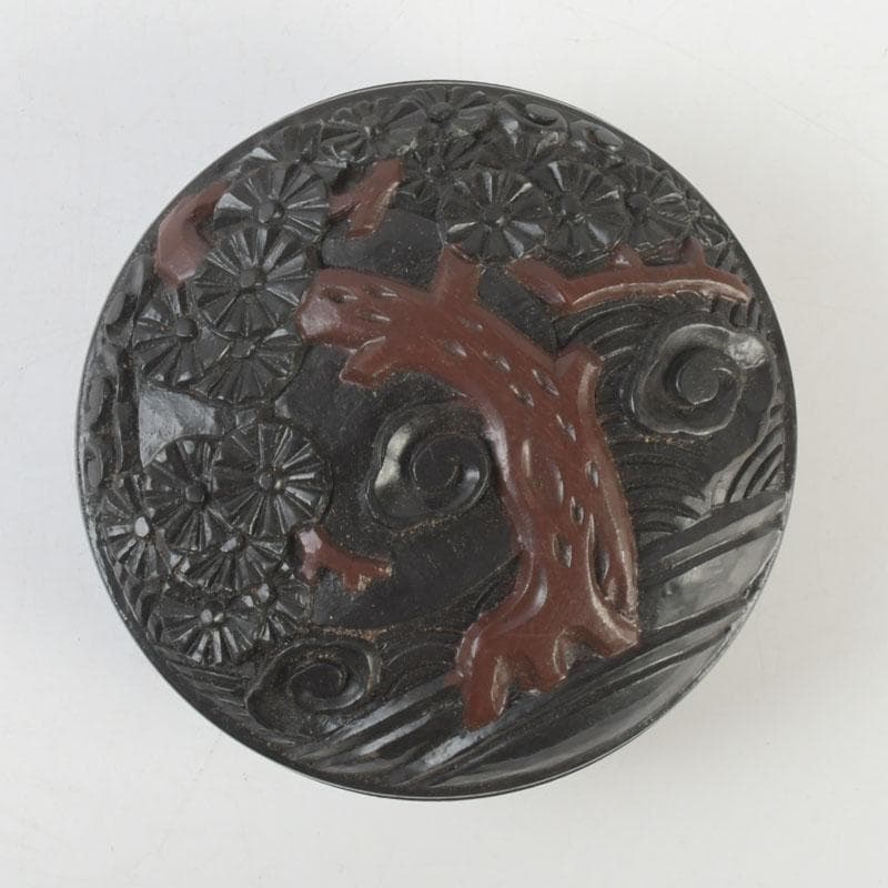 茶道具　鎌倉彫　花木文　香合　時代箱付　V　9611