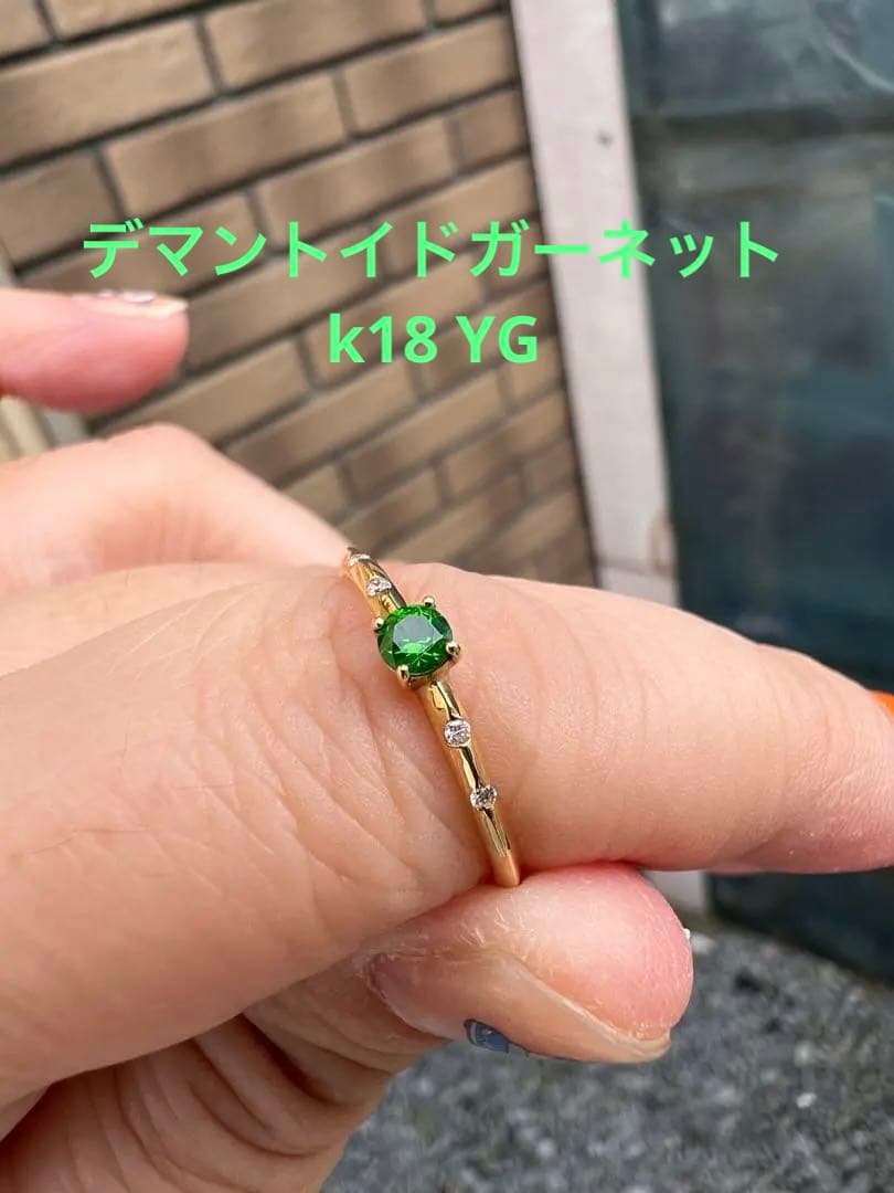 ホーステール入り デマントイドガーネット リング k18 YG 11号