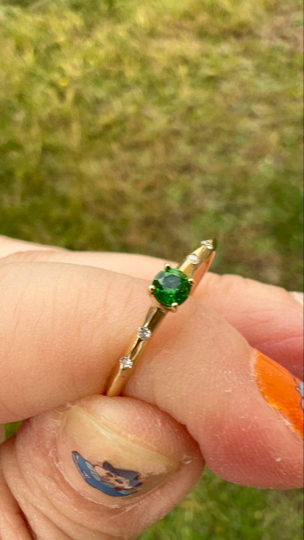 ホーステール入り デマントイドガーネット リング k18 YG 11号