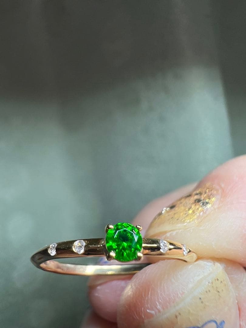 ホーステール入り デマントイドガーネット リング k18 YG 11号