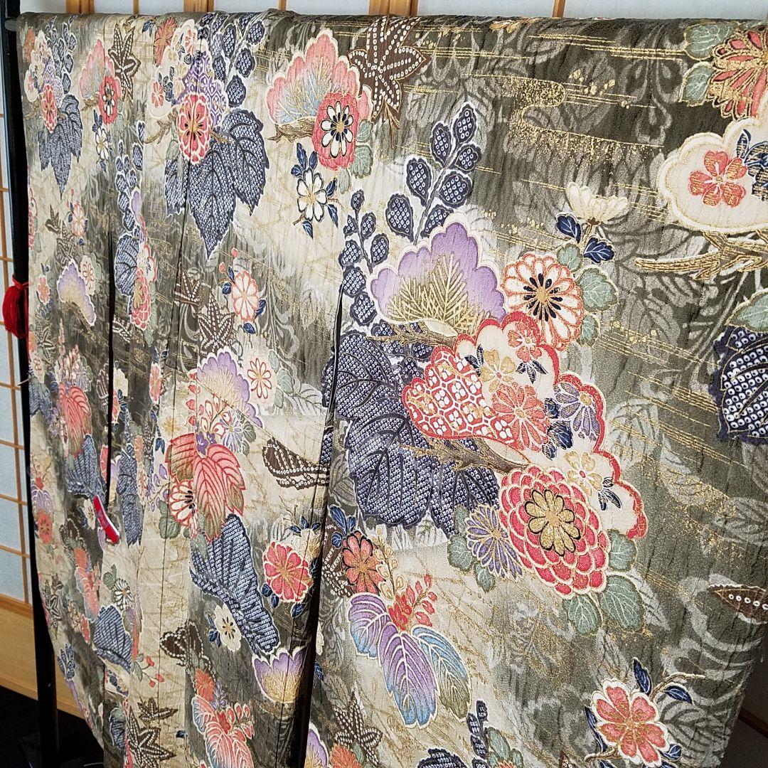 【予約済】M3670【着物と帯京月花】■五三桐に鹿の子花染分友禅正絹振袖袷広衿■