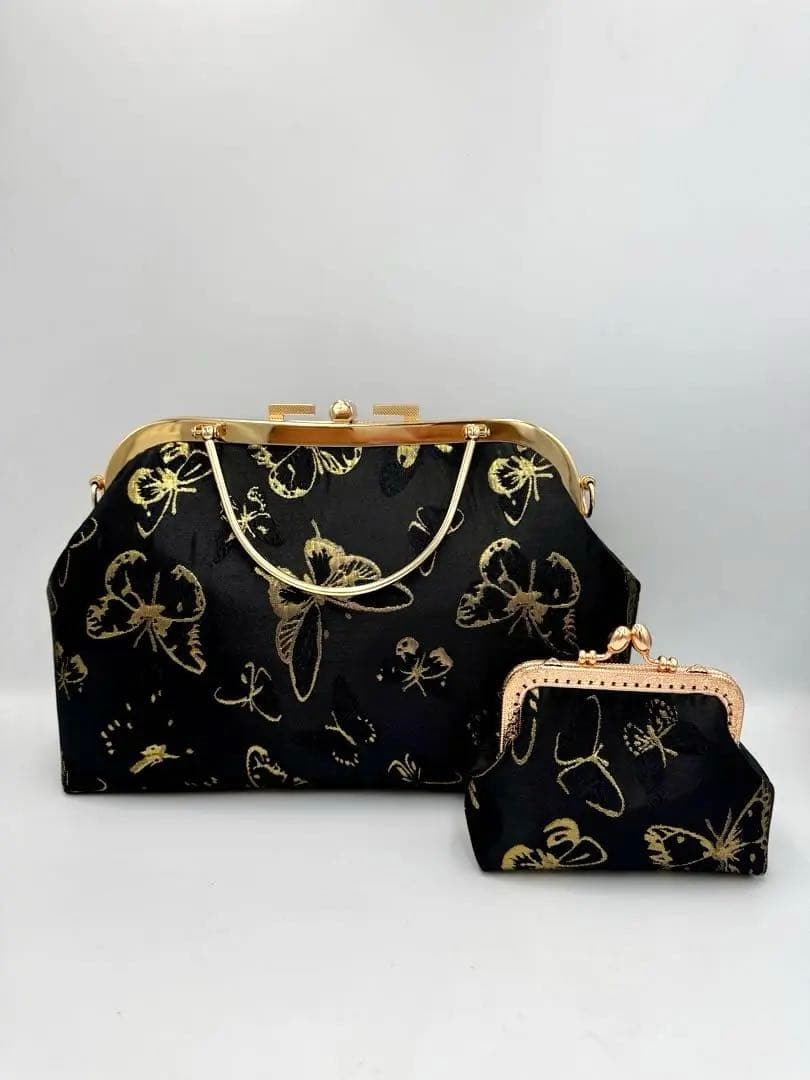 【ハンドメイド】がま口バッグ　 キラキラ蝶々　2点セット　 #413