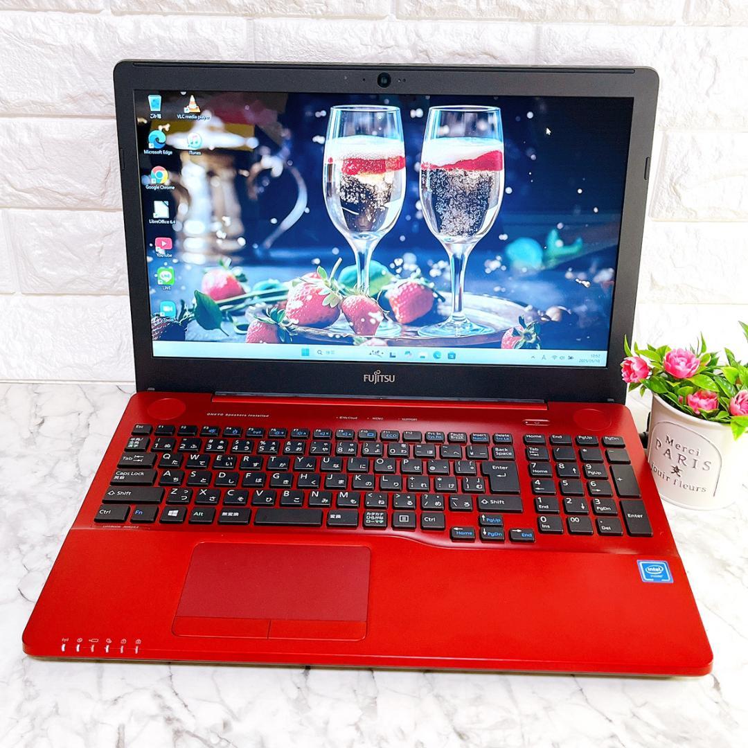 美品✨Windows11✨大容量1TB✨すぐ使えるカメラ付き薄型ノートパソコン赤