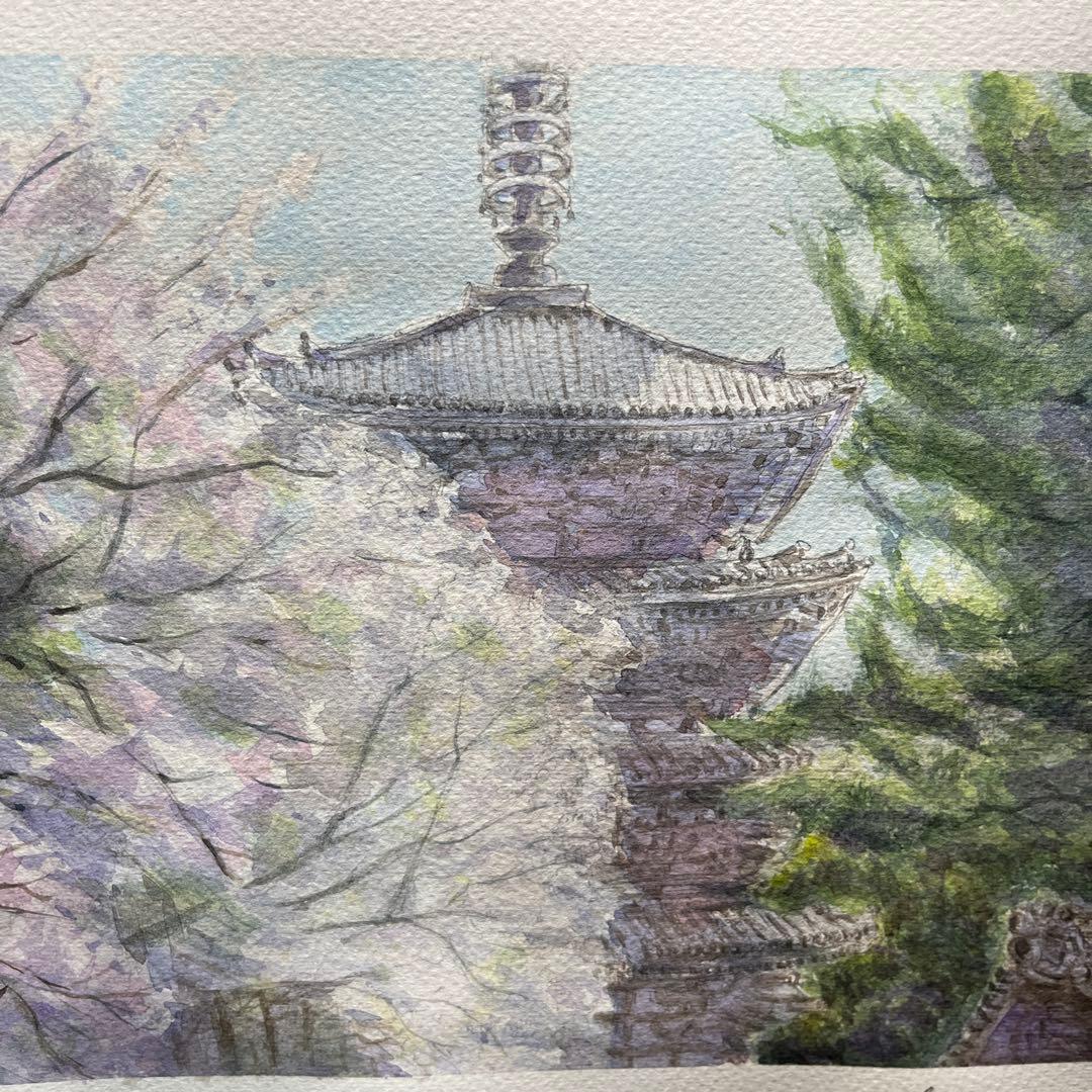 動画投稿中　F4 醍醐寺　手描き水彩画　直筆原画　京都世界遺産