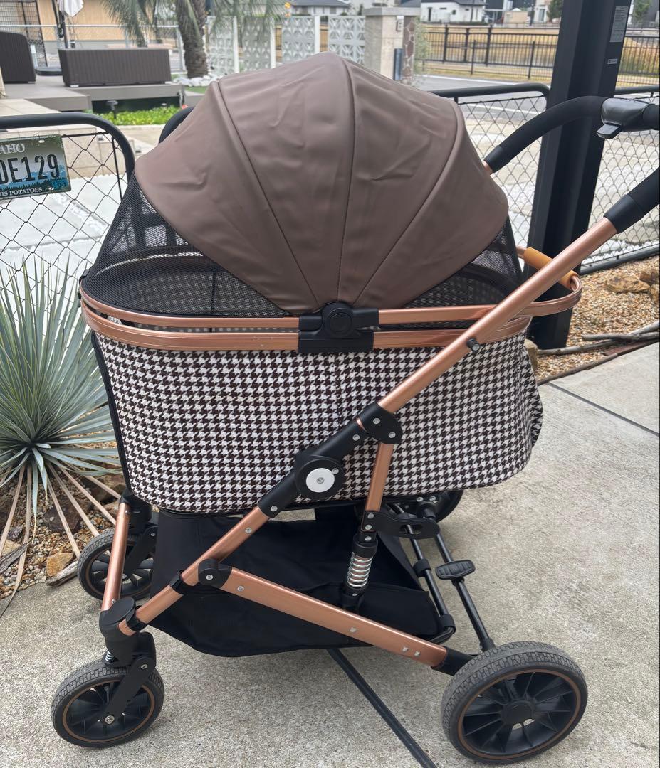 週末セール取説有　便利ペットカート　Lサイズ4輪2way 多機能おしゃれ千鳥格子