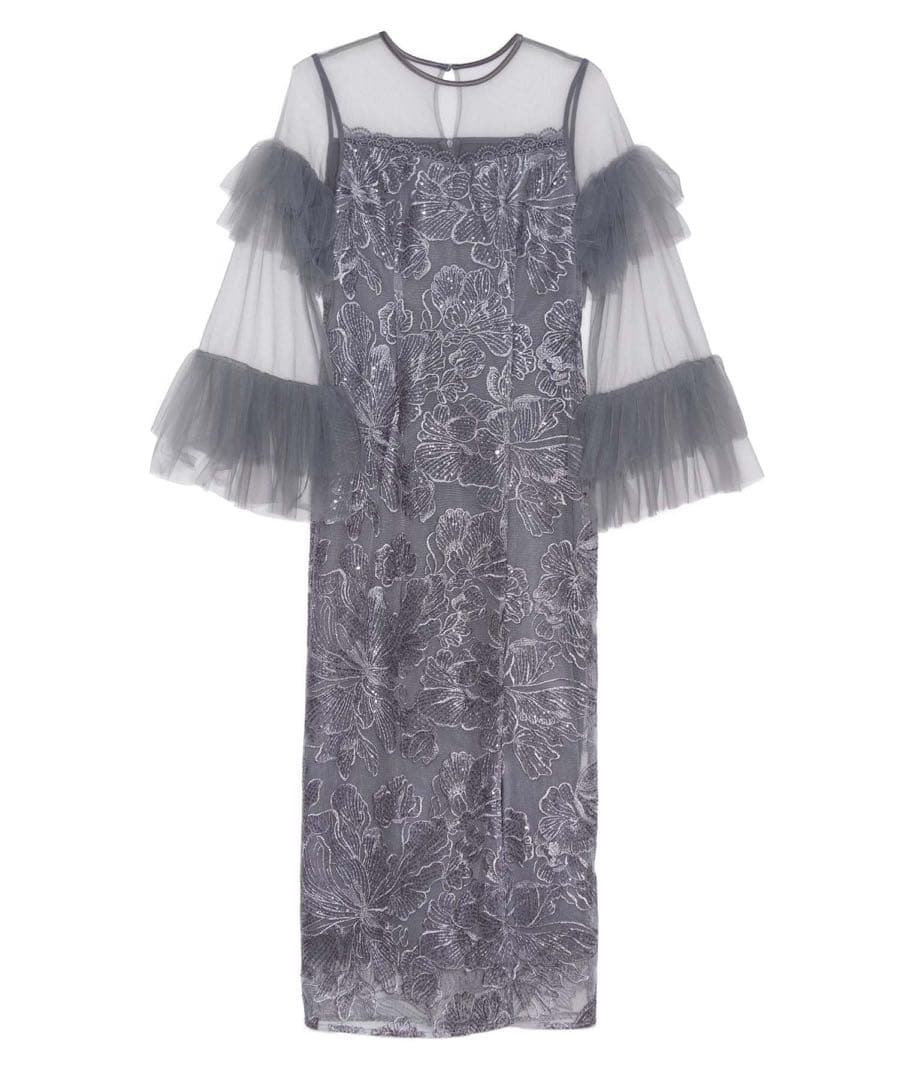 【himawari.】LEJA フリルチュールスリーブレースIラインワンピ