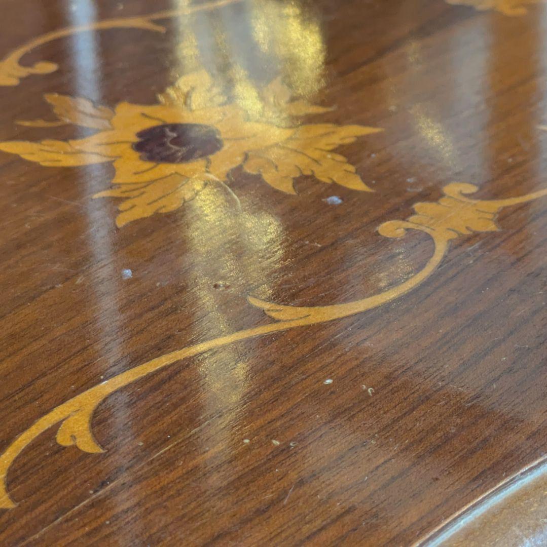 イタリア製 アンティーク調 ネストテーブル 大小セット 象嵌 花柄 猫脚