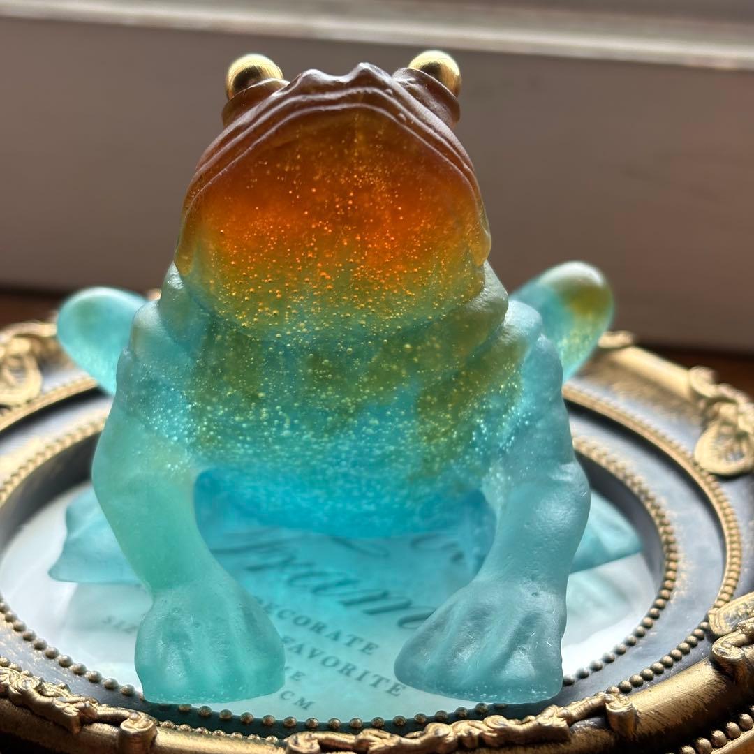 ドームフランス カエル 置物 クリスタル 水晶 浄化 フランス製ガラス ナンシー