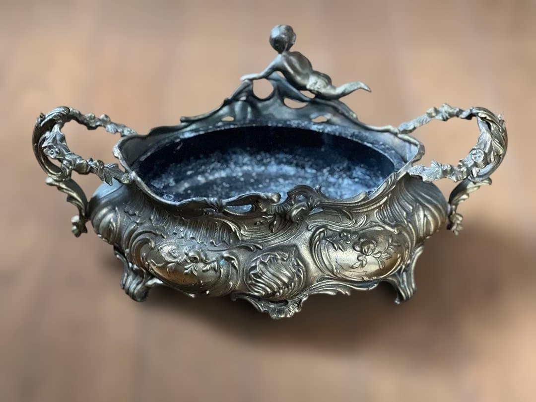 フランス アンティーク装飾ボウル 花器真鍮製 天使付き