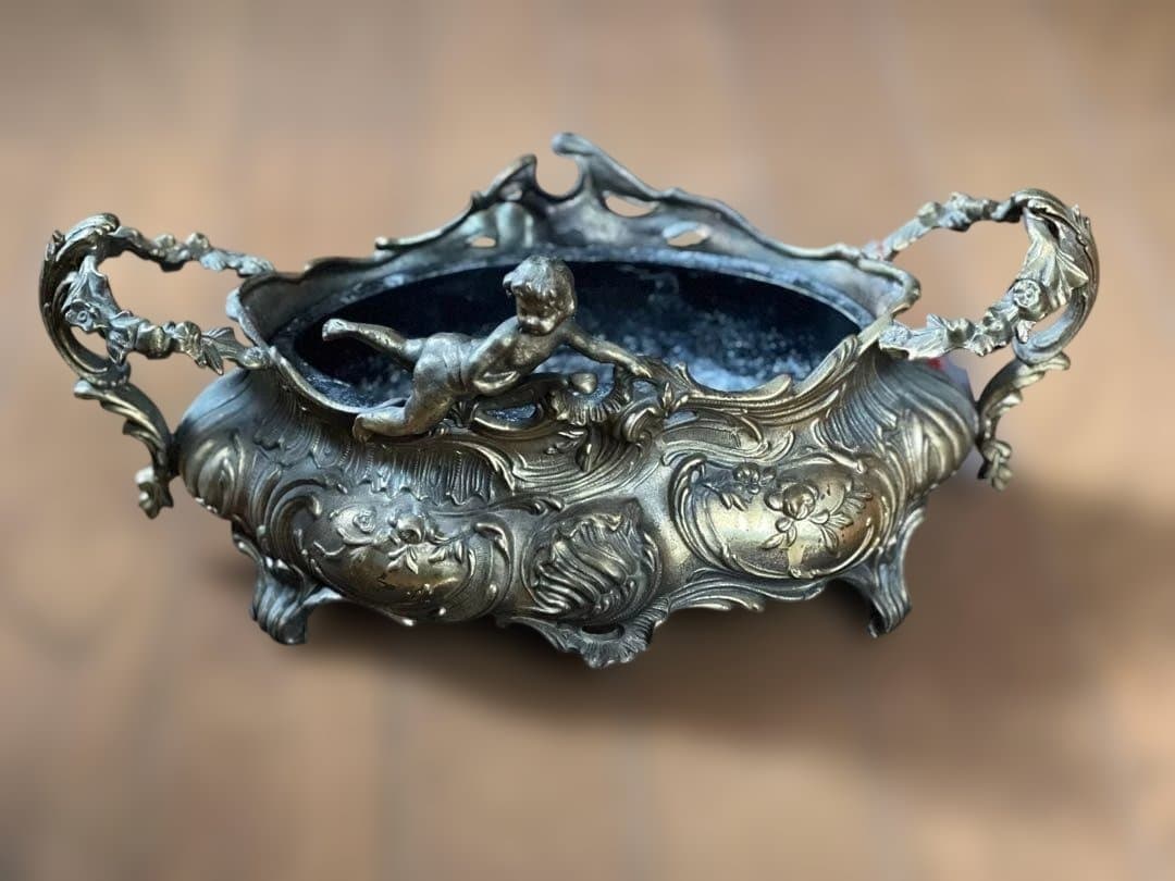 フランス アンティーク装飾ボウル 花器真鍮製 天使付き