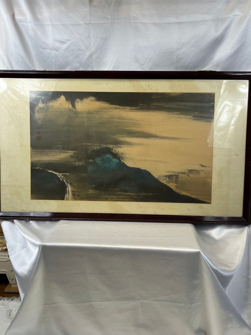 額入り壁掛け 水彩画 旭秋作　海岸 1151